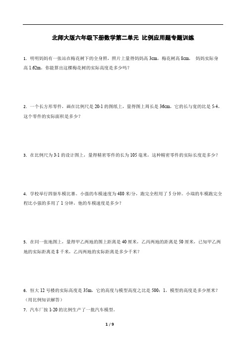 北师大版六年级下册数学第二单元 比例应用题专题训练(含答案)