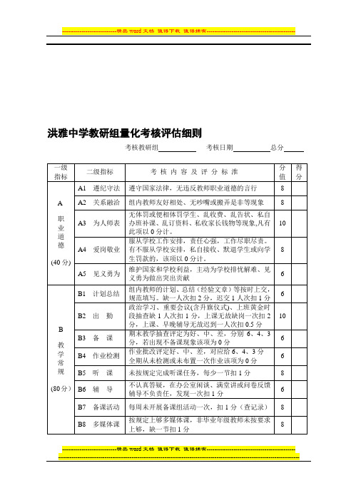 洪雅中学教研组量化考核评估细则