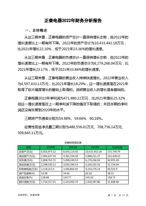 601877正泰电器2022年财务分析报告-银行版