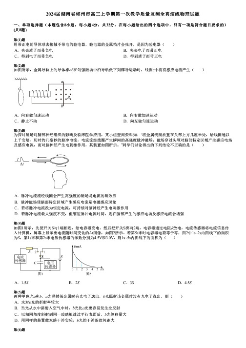 2024届湖南省郴州市高三上学期第一次教学质量监测全真演练物理试题