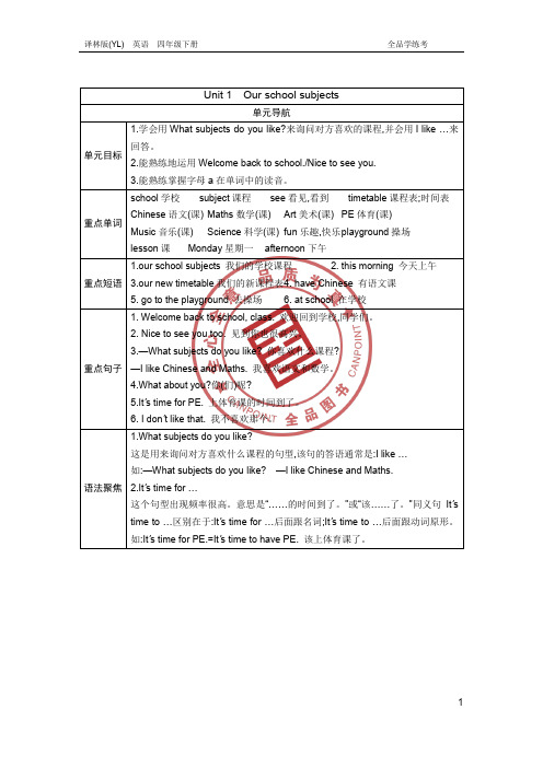 译林版四年级英语下册课后练Unit 1 单元导航