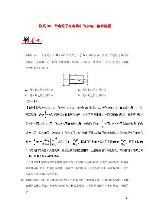 高考物理 小题狂刷 专题30 带电粒子在电场中的加速、偏转问题 新人教版