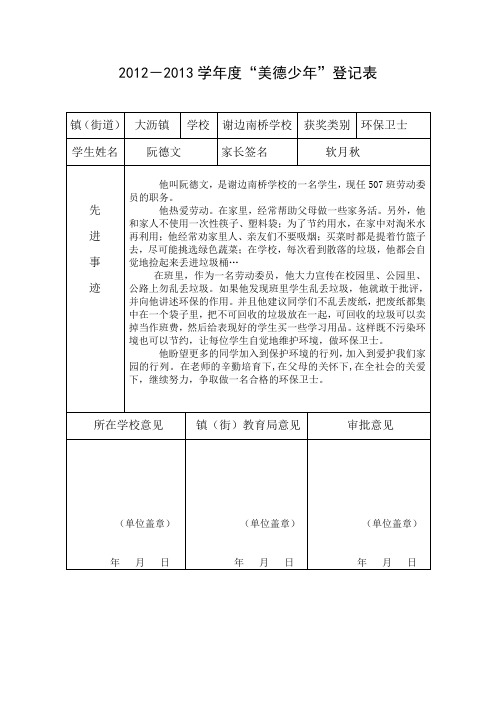 2012-2013学年度“美德少年”登记表 - 副本 - 副本