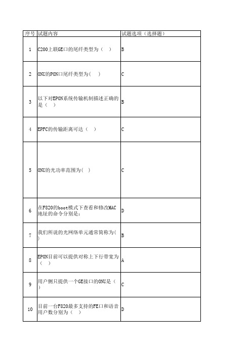 移动公司PON题库