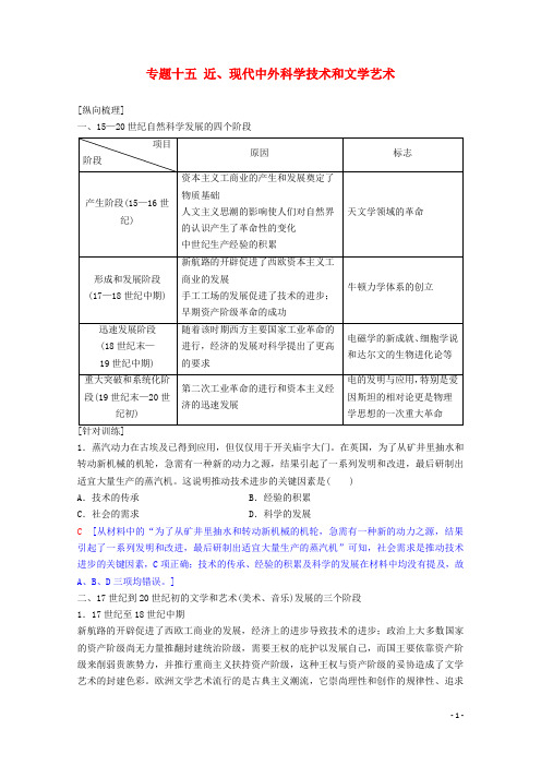 高考历史一轮复习模块3专题十五近现代中外科学技术和文学艺术专题整合提升人民版