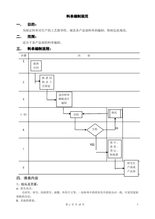 料单编制规范(1.3版)