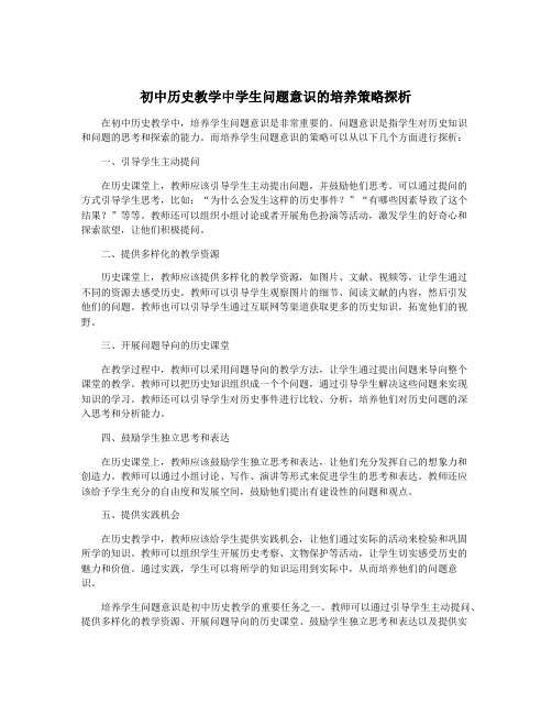 初中历史教学中学生问题意识的培养策略探析