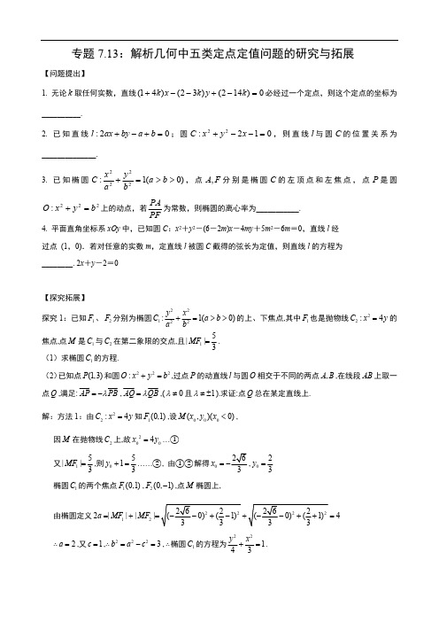 专题7.13：解析几何中五类定点定值问题的研究与拓展