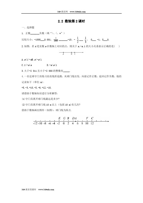 青岛版初中数学七年级上册第二章有理数2.2数轴(第2课时)作业