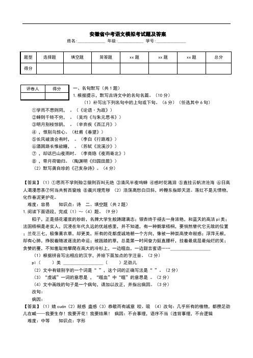  安徽省中考语文模拟考试题及答案.doc