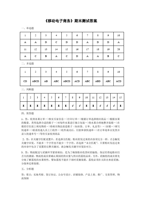 《移动电子商务》期末测试试题答案