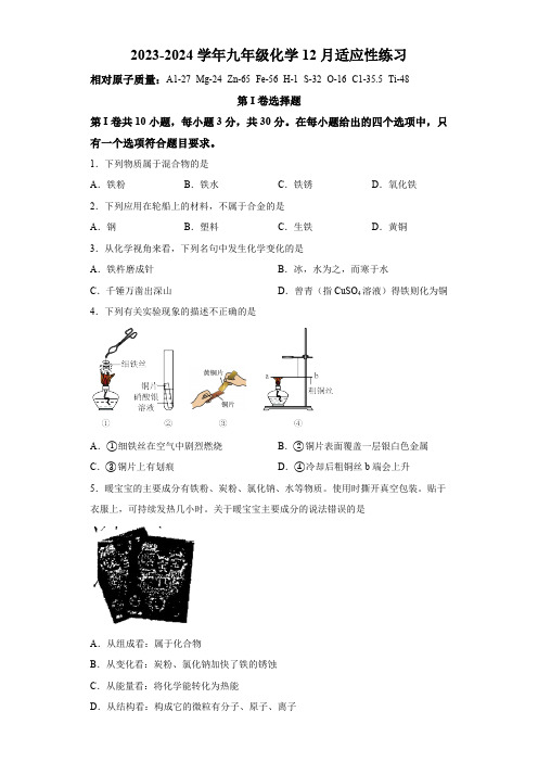 福建省福州市第四十中学2023-2024学年九年级上学期12月化学适应性练习(含解析)