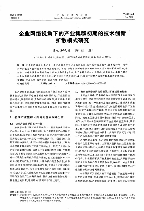 企业网络视角下的产业集群初期的技术创新扩散模式研究