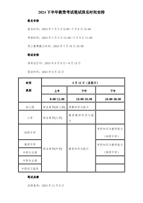 2024下半年教资考试笔试报名时间安排