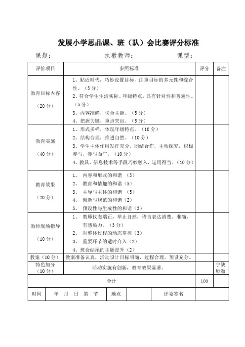 小学思品课、班(队)会比赛评分标准