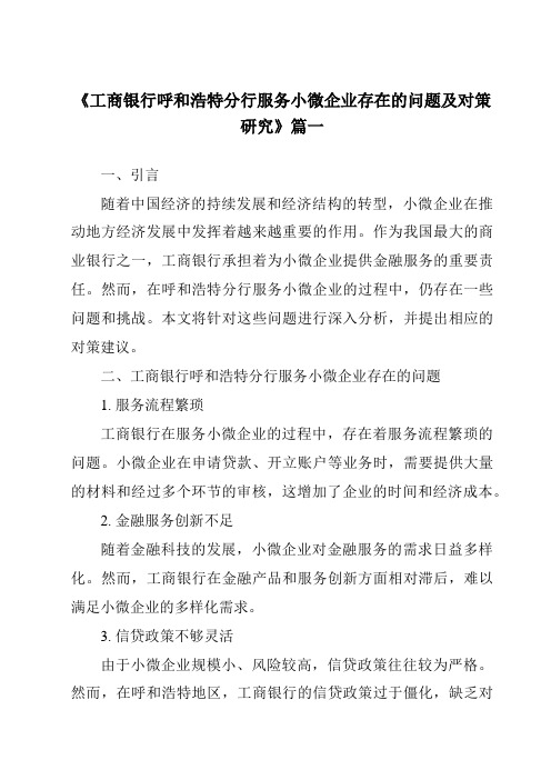 《工商银行呼和浩特分行服务小微企业存在的问题及对策研究》范文