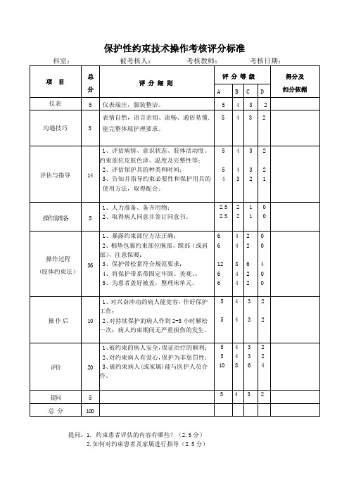 保护性约束技术操作考核评分标准