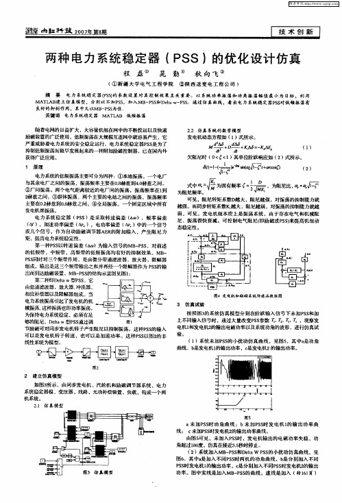 两种电力系统稳定器(PSS)的优化设计仿真