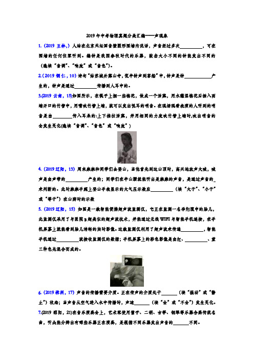 2019年中考物理真题分类汇编——声现象填空题专题(word版含答案)