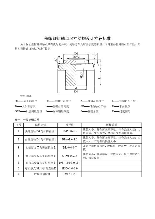 触点尺寸结构设计推荐标准