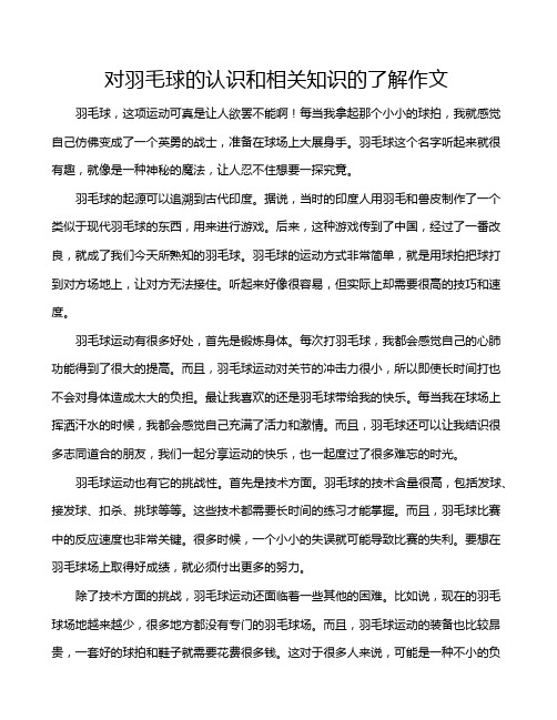 对羽毛球的认识和相关知识的了解作文