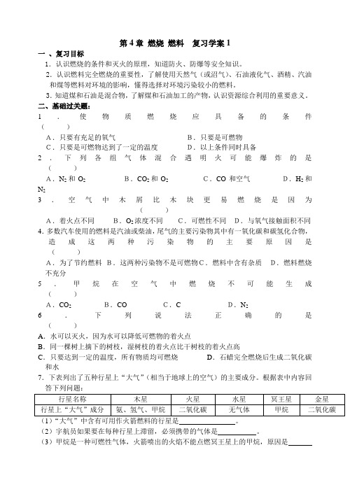 第4章 燃烧 燃料复习学案1