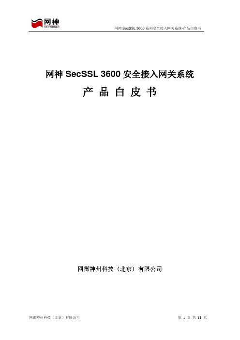 网神SecSSL 3600安全接入网关系统-产品白皮书 V1.0