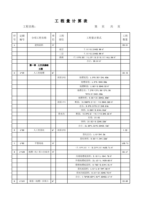 工程造价计算表