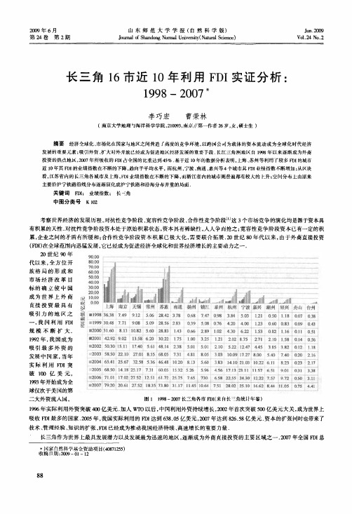 长三角16市近10年利用FDI实证分析1998-2007