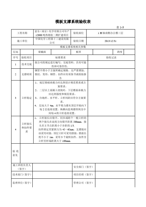 模板支撑验收表