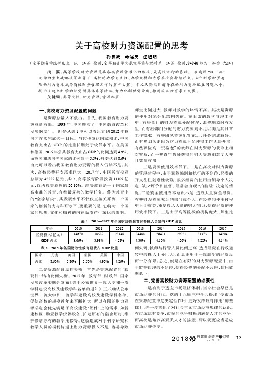 关于高校财力资源配置的思考