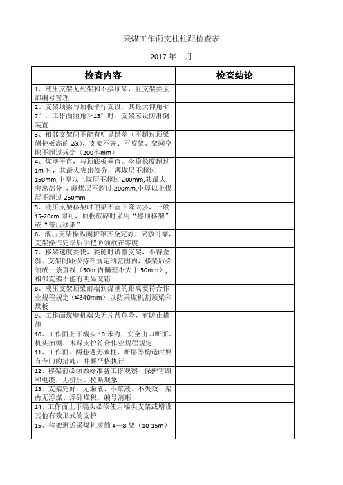 采煤工作面支柱柱距检查表