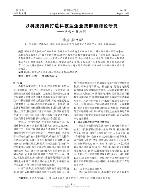 以科技招商打造科技型企业集群的路径研究———以响水县为例