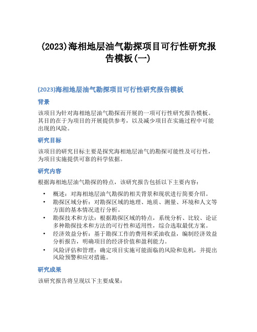 (2023)海相地层油气勘探项目可行性研究报告模板(一)