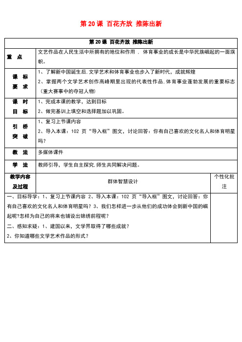 八年级历史下册第六单元第20课百花齐放推陈出新教案3新人教版