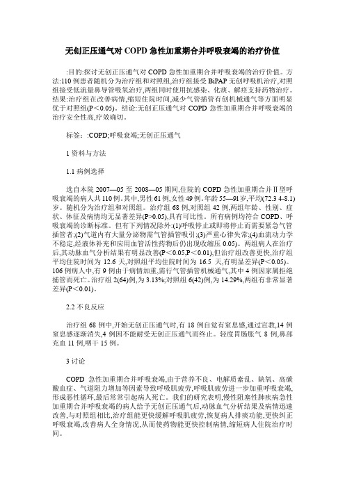 无创正压通气对COPD急性加重期合并呼吸衰竭的治疗价值