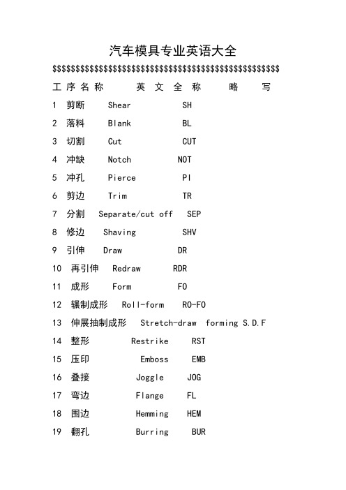 汽车模具英语