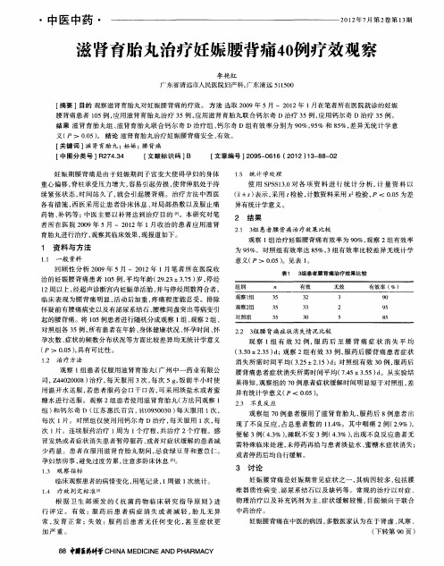 滋肾育胎丸治疗妊娠腰背痛70例疗效观察