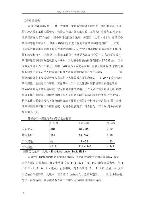 情绪劳动工作应激疲劳量表