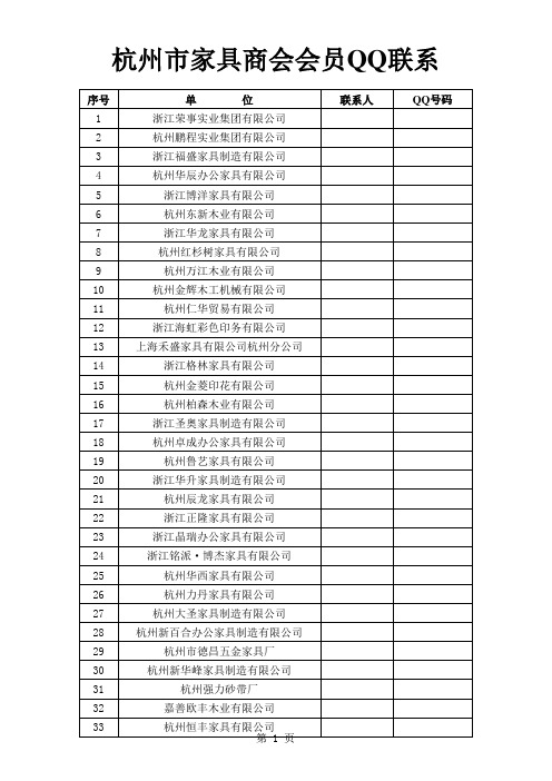 杭州市家具商会会员通讯录