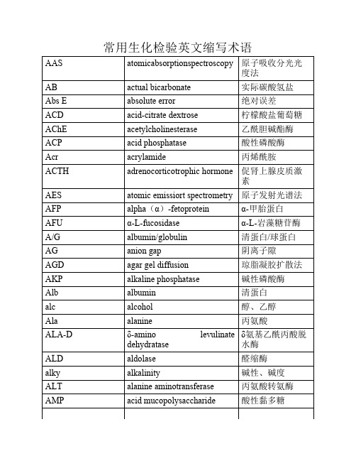 常用生化检验英文缩写术语