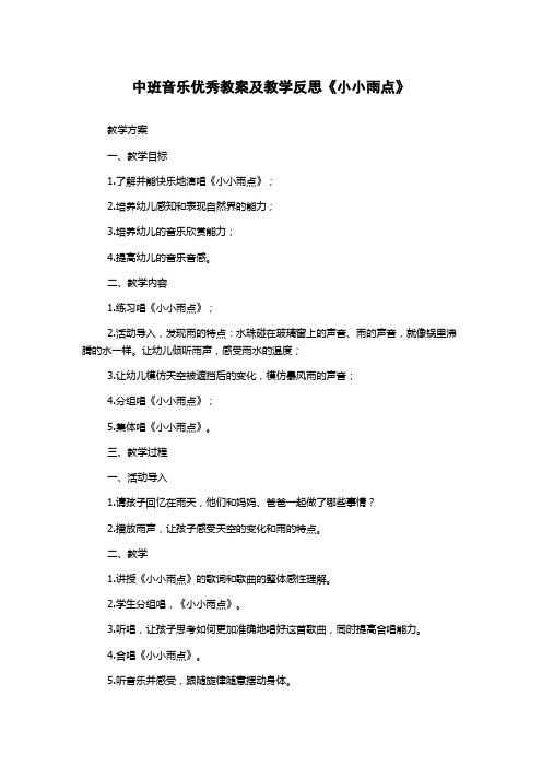 中班音乐优秀教案及教学反思《小小雨点》