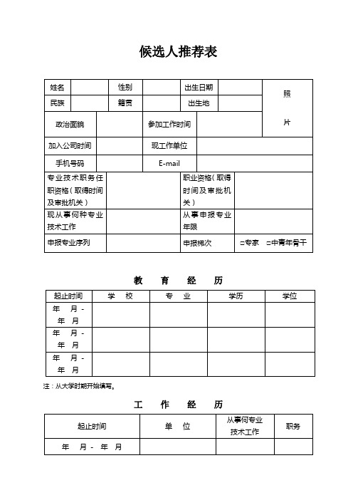 候选人推荐表模板