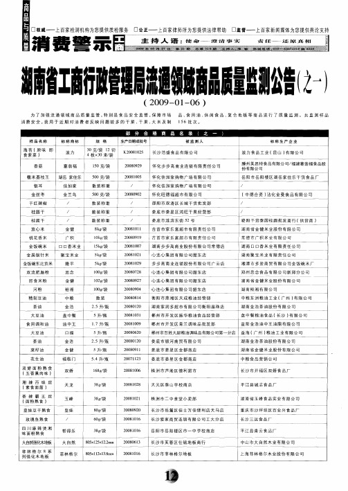 湖南省工商行政管理局流通领域商品质量监测公告(之一)