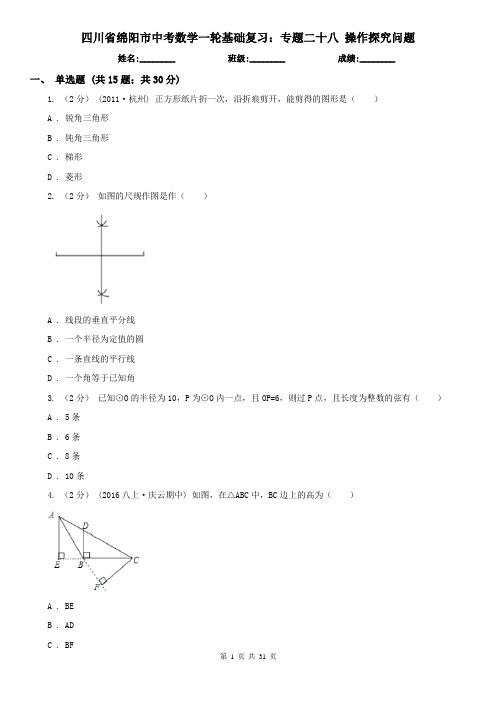 四川省绵阳市中考数学一轮基础复习：专题二十八 操作探究问题