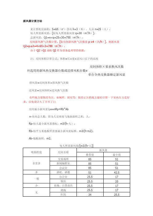 新风量计算方法