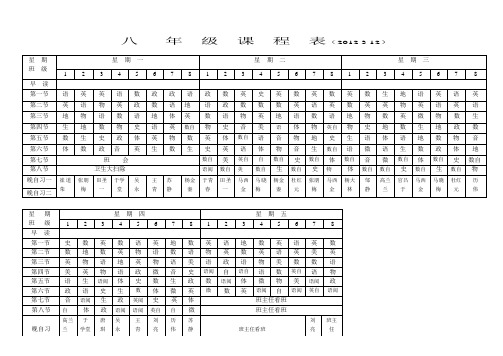 八年级课程表(2012.3.12)