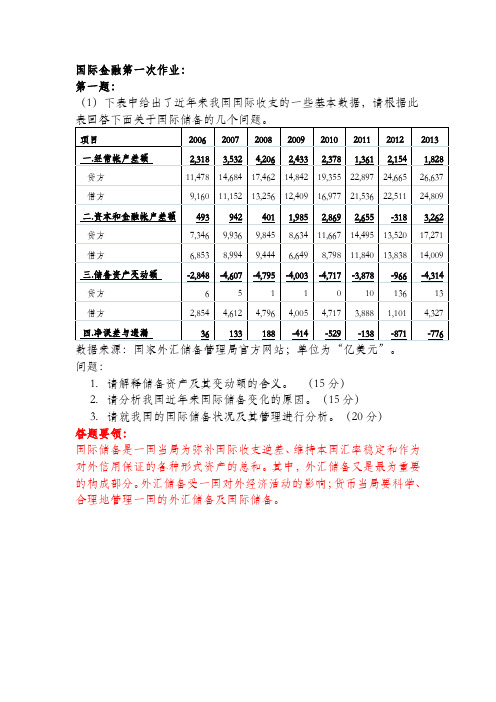 国际金融第一次作业(精品)：国际收支、香港汇率