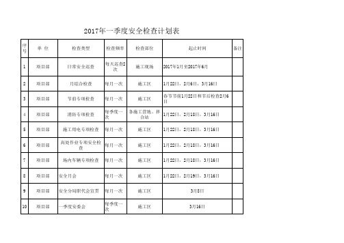 2017年年度安全检查计划表