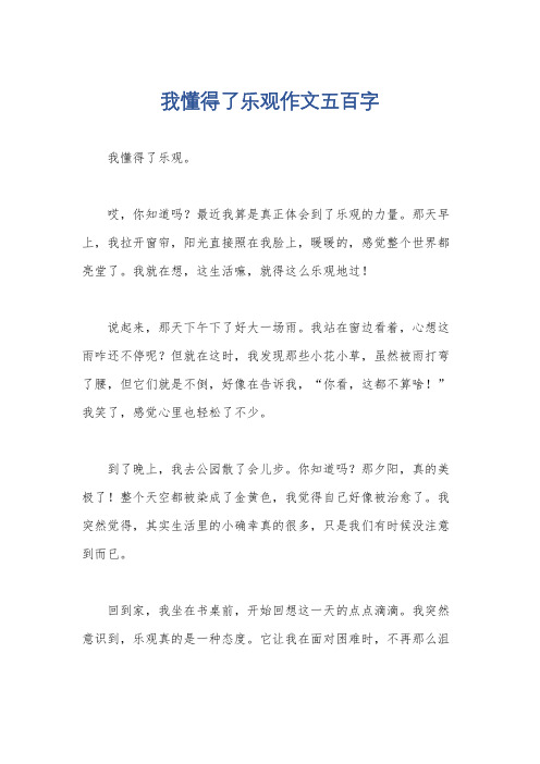 我懂得了乐观作文五百字